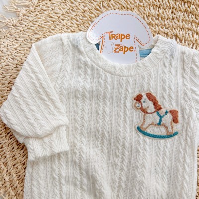 Conj. Casaco Cavalinho e Calça - Off White e Verde